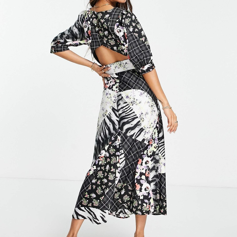 Asos Patchwork Midi Open Back Puff Sleeve Garden … - image 1